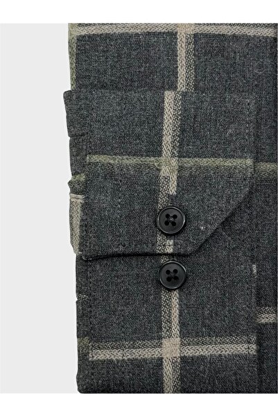 KAMER Men's Regular Fit Winter Long Sleeve Button-Up Collar Single Pocket Plaid Smoked Shirt 3845F