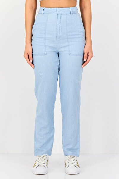 Reiko Women Regular Fit Plain Wide Leg Pants, Light Blue