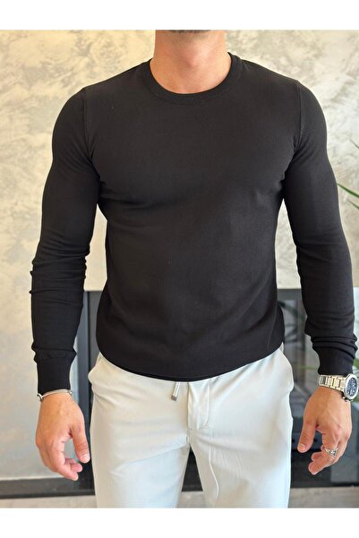 ECARTS Men's Crew Neck Knitwear Sweater Black Eca033