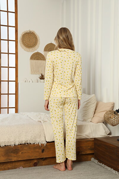 LİLA İÇ GİYİM Pegasus Limon Detaylı Uzun Kol Sarı Pijama Takımı
