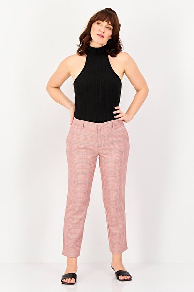 Reiko Women Cigarette Fit Checkered Print Formal Pants, Multicolor