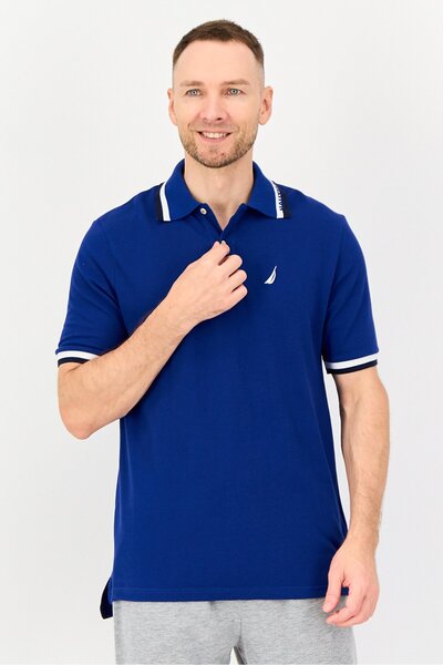Nautica Men Regular Fit Embroidered Logo Short Sleeve Polo Shirt, Blue