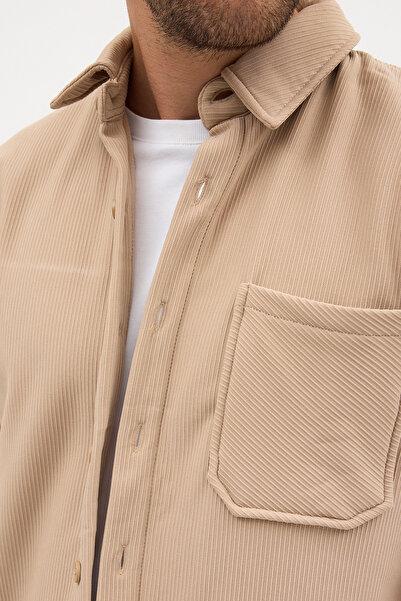 CLIPMAN Ανδρικό πουκάμισο με ρυθμισμένη εφαρμογή από λύκρα με φλις εσωτερικά από υφασμάτινο μπουφάν Ottoman
