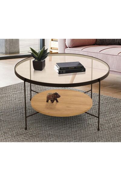 İMS ZİGON DÜNYASI Arya Orta Sehpa - Şeffaf Cam / Antik Çam Mdf