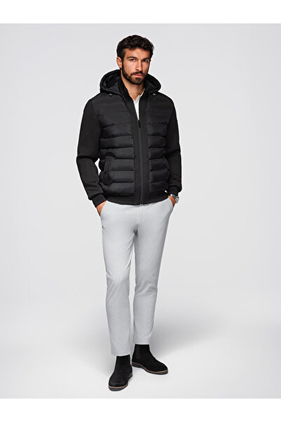 OMBRE Καπιτονέ μπουφάν bomber με κουκούλα και πλεκτά μανίκια - μαύρο V1 OM-JALP-0298 XL