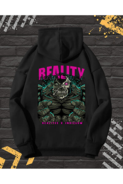 OEM Men's Hoodie with Front-Back Print, Reality, Cotton, Black, XL INTL