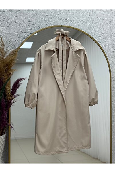 BENAHOLL Roya Belden Bağlamalı Balon Kol Trenç-KN7006 Taş