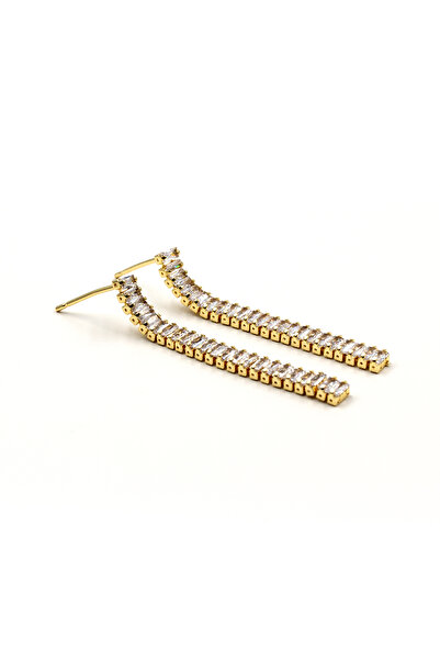 Sose Moda Sparkling Baguette Stone Dangle Elegant Design Earrings - Gold
