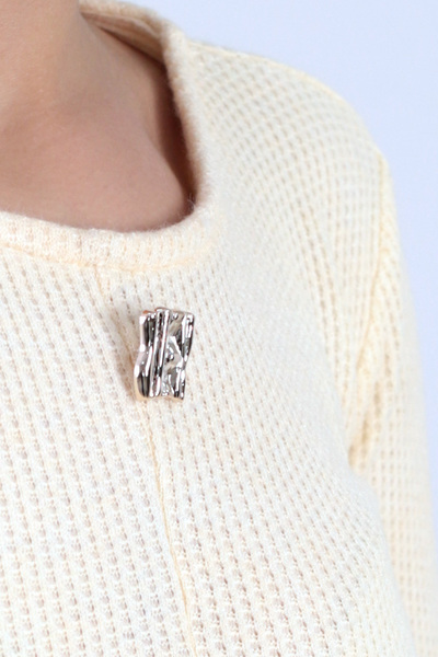 armonika Women's Ecru Wide Neckline Long Sleeve Front Slit Buttoned Blouse Arm-26K001008