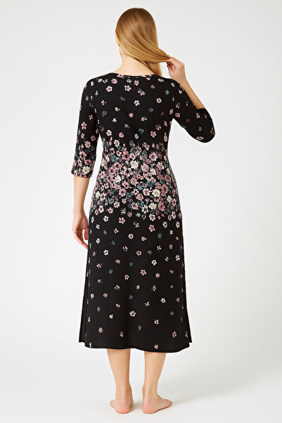 MAMAYAGA Women's Double Breasted Neckline Relaxed Fit Three Quarter Sleeve Patterned Viscose Casual Midi Plus Size Dress Nightgown