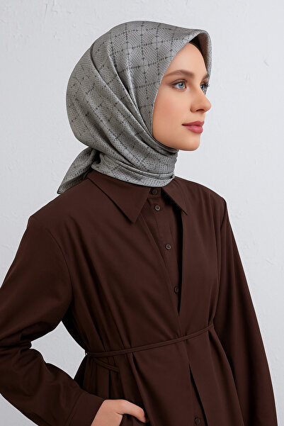 Armine Sura Pure Silk Scarf 9440 - 57 Gray Polka Dot Pattern