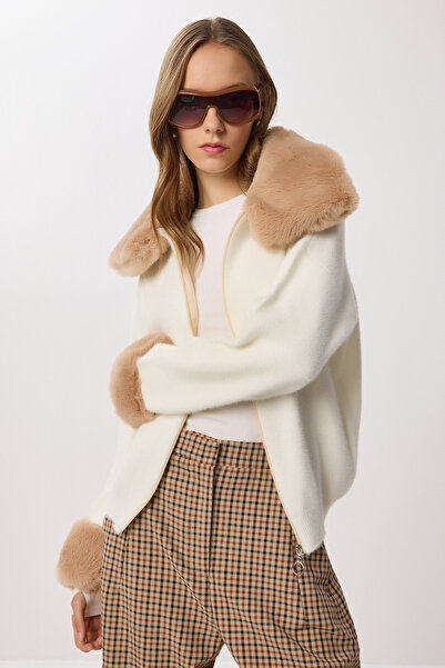 Lovelyİstanbul Faux Fur Detailed Knitwear Cardigan Li̇y0007 Kemi̇k