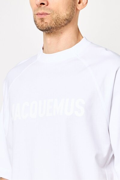 JACQUEMUS Men Crew Neck Short Sleeve Brand Logo T-Shirt, White