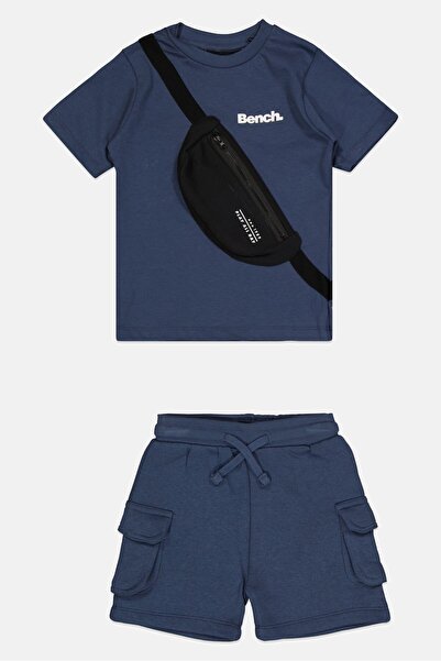BENCH Kids Boy 2 Pieces Short Sleeve Brand Logo T-Shirt And Shorts Set, Slate Blue