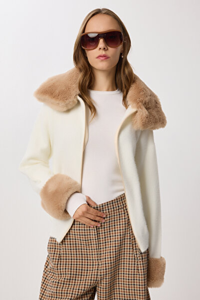 Lovelyİstanbul Faux Fur Detailed Knitwear Cardigan Li̇y0007 Kemi̇k