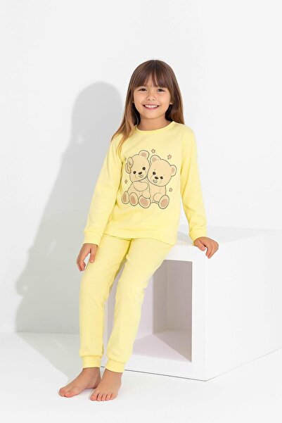 RAPAPA Girls' Long Sleeve Cotton Teddy Bear Printed Pajama Set 8404S