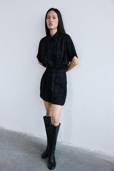 rue Textured Mini Black Jumpsuit