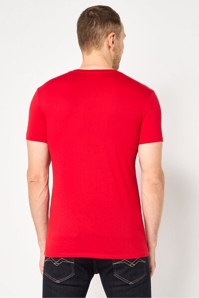 Lacoste Men V Neck Short Sleeve Brand Logo T-Shirt, Red