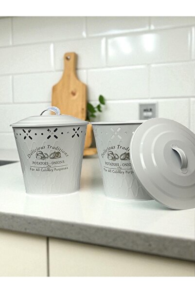 metalshop Lüx Metal Patates Soğanlık Kovası Sebze Saklama Kabı BEYAZ