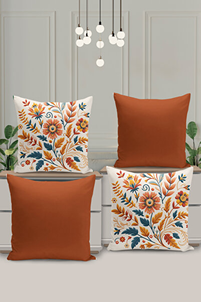 Filamente Husă de pernă cu imprimare digitală pe două fețe, cu aspect de broderie, cu model de flori