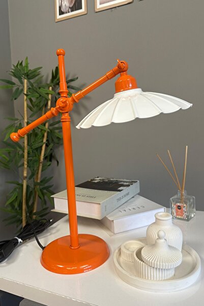 Bamyum Risso Beyaz Turuncu Gövde Masa Lambası Dekoratif Abajur Çocuk Odası Ba...