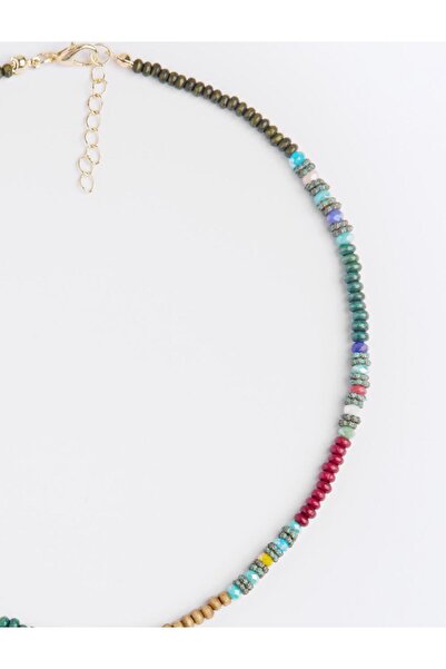 Jimmy Key Kahverengi Renkli Boncuk Detaylı Metal Figürlü Kolye