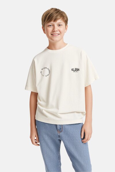 BLANK ESSENTIALS Kids Boy Short Sleeve Brand Logo T-shirt, Off White