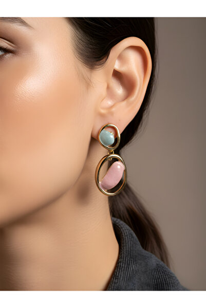 Gold Vip Earrings with Pastel Color Gemstone | Trend Earrings | Elegant Women Earrings