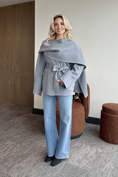 Laluvia Gray 100% Wool Short Coat - 512157