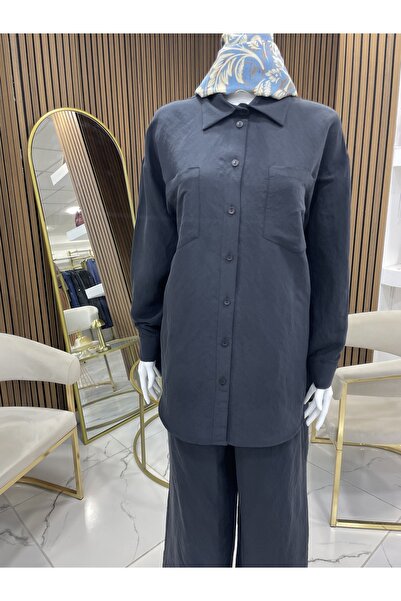 Nuss 1021 Kendinden Çizgili Pantolonlu Takım Siyah