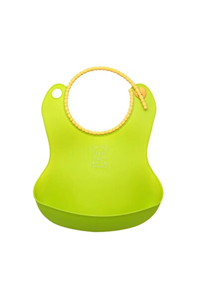 LITTLE ANGEL - مريلة سيليكون للأطفال مع مصيدة طعام - خضراء