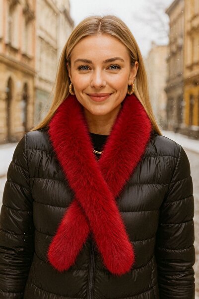 FELLMENS Red Long Mango Fur Women's Neck Collar 180X10 cm