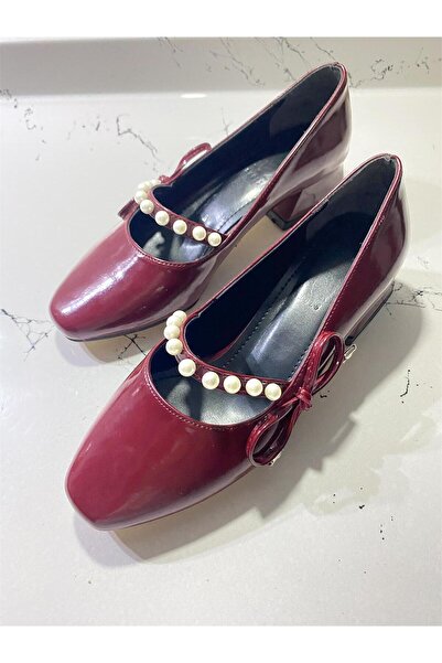 KS KADİR SARAÇ Stylish Babet Shoes with Pearl Bead Detail and Ribbon