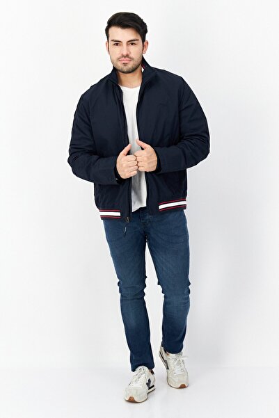 Perry Ellis Men Embroidered Logo Windbreaker Jacket, Navy Blue