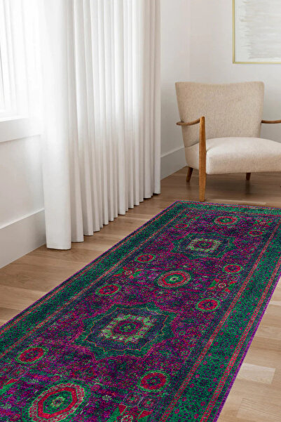 Genel Markalar Yeşil Yolluk Antre ve Kolidor Halısı - El Halısı vintage Görün...