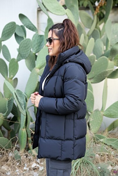 İpli Жіночий надувний пуховик – оверсайз, з кишенями спереду, вітрозахисний, з капюшоном, для зими