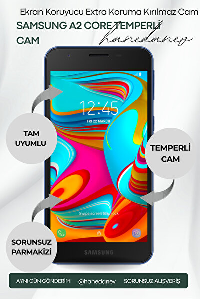 Hanedanev Samsung Galaxy A2 Core Temperli Cam Ekran Koruyucu Extra Koruma Kır...