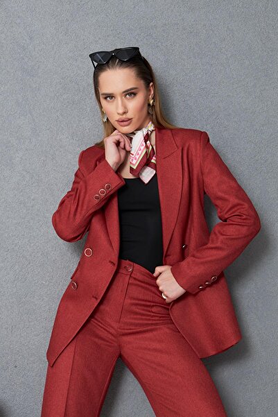LOVELF 4 Düğmeli Kruvaze Yünefekt Takım Kırmızı