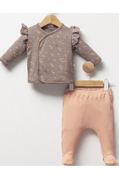 Cassiope Serenity Baby Girl Shoulder Embroidered Bodysuit with Booties Set