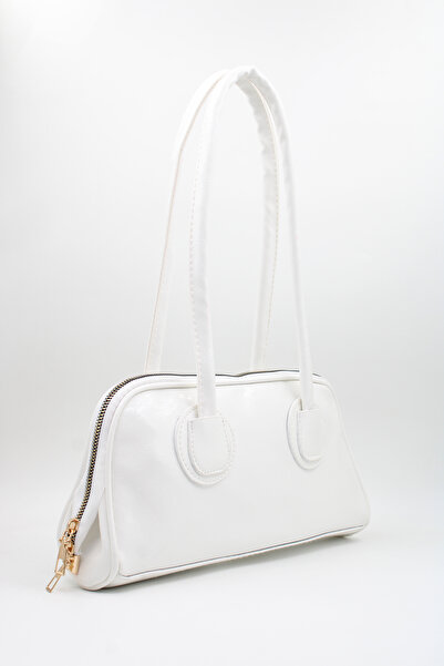 LASSO Geantă de mână și de umăr pentru femei, din piele lacuită albă, lucioas...