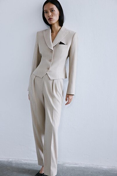 rue Melanj Dokulu Bej Pileli Pantolon