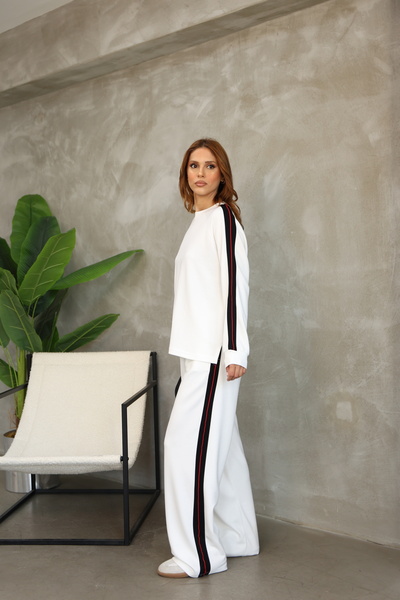 b buhari bykoc Wide Leg Modal Fabric Tracksuit Set with Piping Stripe Detail