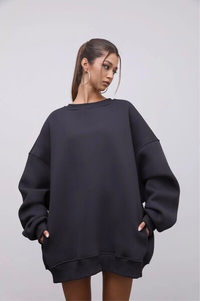 The Champ Clothing Γυναικείο Oversize Sweatshirt Φόρεμα Basic Γκρι – Μπούστο, 3 Νήματα Φλις