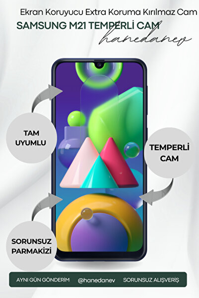 Hanedanev Samsung Galaxy M21 Temperli Cam Ekran Koruyucu Extra Koruma Kırılma...