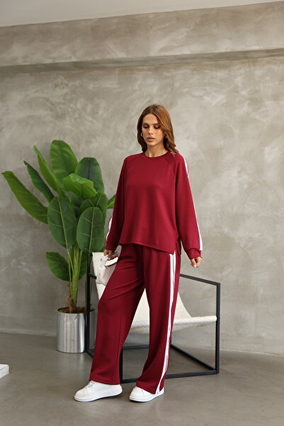 b buhari bykoc Wide Leg Modal Fabric Tracksuit Set with Piping Stripe Detail