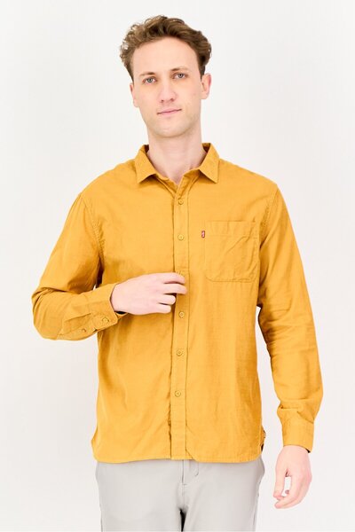 Levi's Men Slim Fit Textured Long Sleeves Casual Shirt, Mustard
