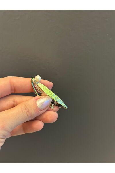 Gönülden Tasarım 5X2 CM ÇELİK YAPRAK BROŞ YAKA İĞNESİ GİYİM AKSESUARI ALTIN