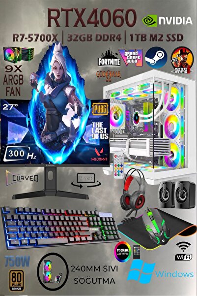 Apphirex TCW2 Ryzen 7 5700X 32GB 1TB M.2 SSD RTX4060 27'' 300HZ Sıvı Soğutma ...
