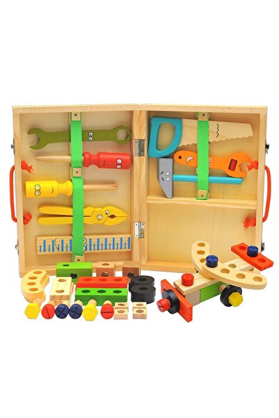 B4U Jucărie educativă Set de tâmplărie din lemn - Montessori, multicoloră