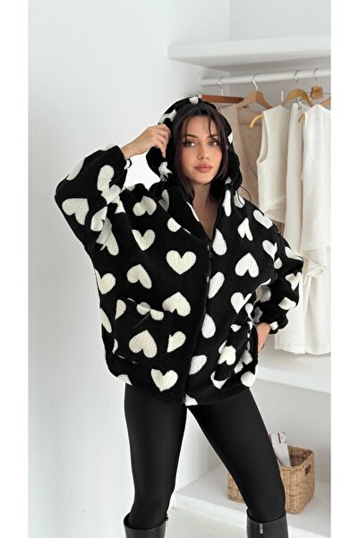 cemo Kalp Desenli Kapüşonlu Mont